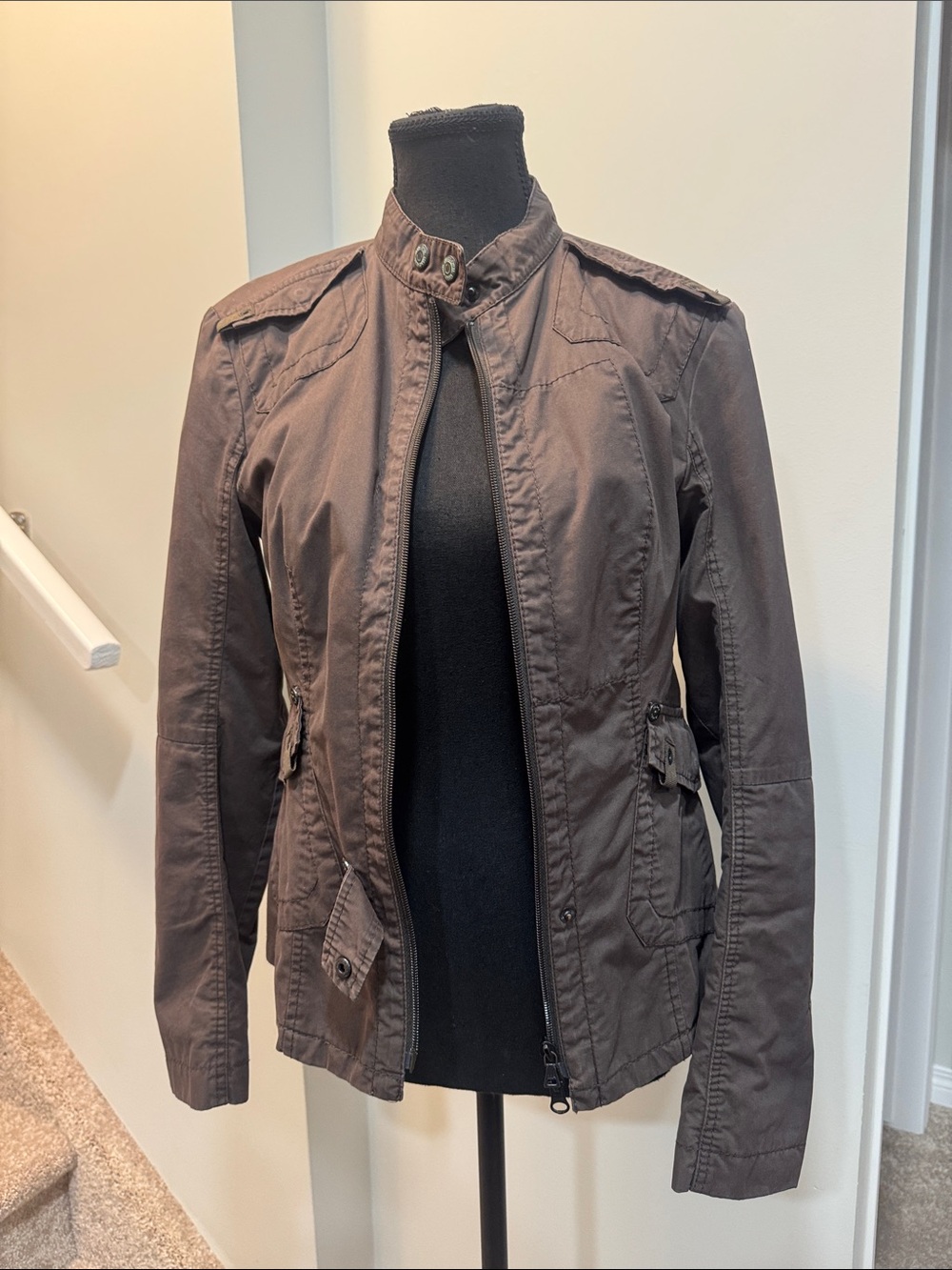 Marc Aurel,Women's Brown Utility Jacket with Stand Collar